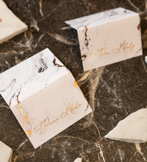  glamour winietki ślubne wizytówki dla gości weselnych, rose gold lub złote