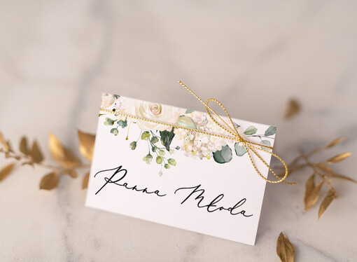  glamour winietki ślubne wizytówki dla gości weselnych, złote lub srebrne