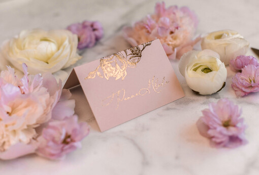  glamour ręcznie robione winietki ślubne rose gold lub złote napisy