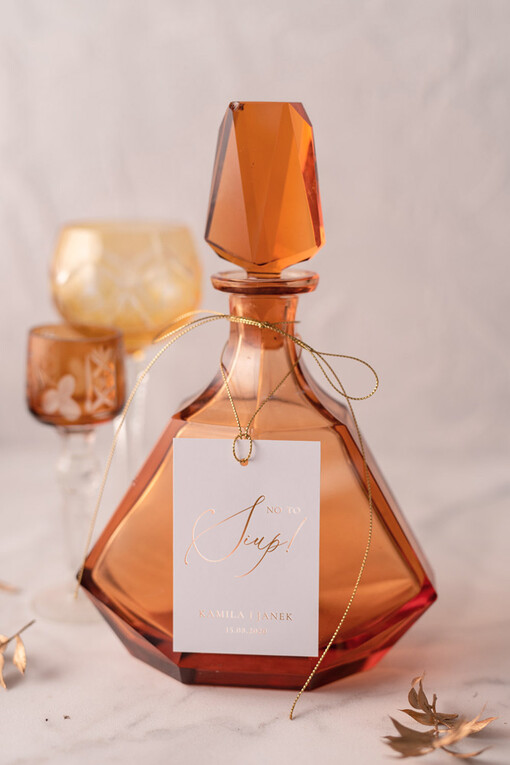  glamour etykieta na wódkę zawieszka na alkohol weselny, złote z waszą treścią