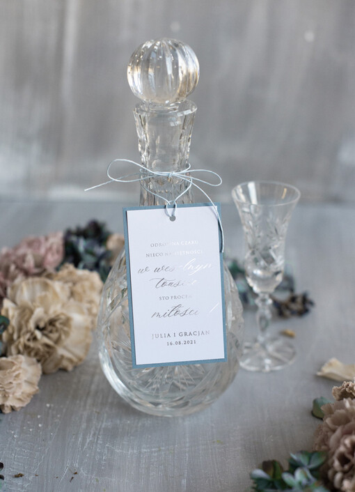  glamour zawieszki ślubne na butelki, złote z dowolną treścią