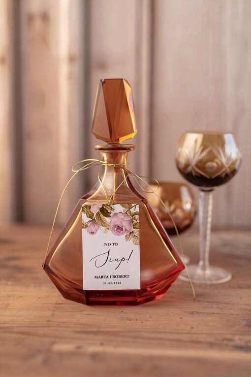  glamour zawieszki ślubne na butelki, złote śmieszne teksty