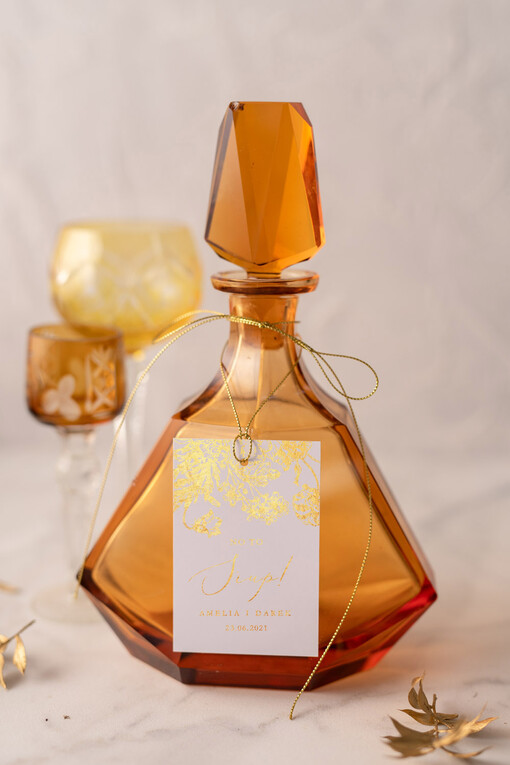  glamour zawieszki na nalewki weselne, złote śmieszne teksty