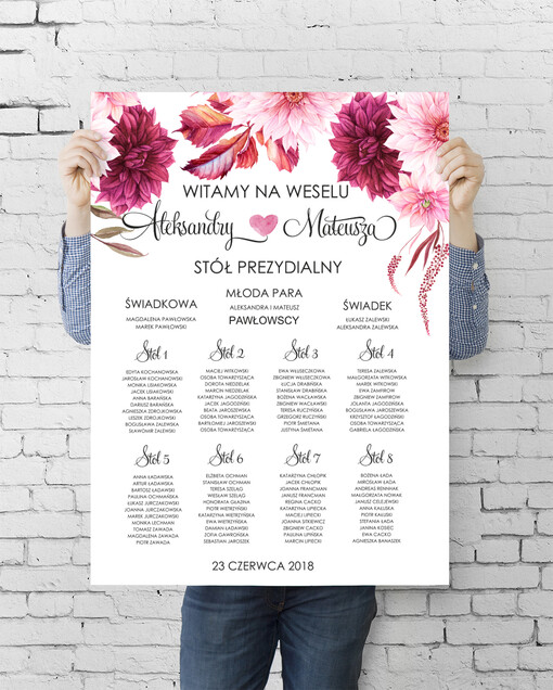  plan stołu plakat  tablica z rozmieszczeniem gości plan stołów weselnych