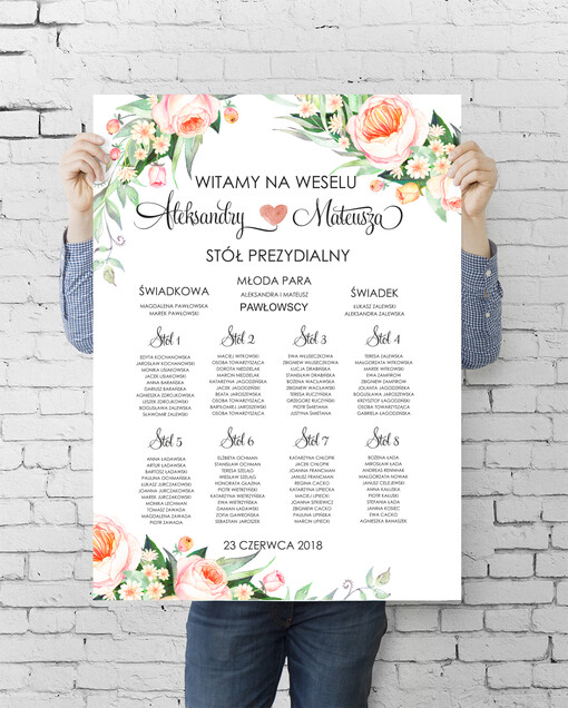  plan stołu plakat  plansza powitanie gości i plan stołów w jednym