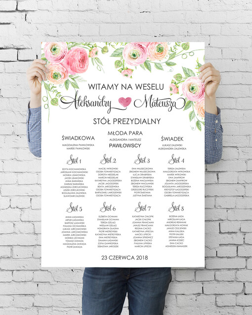  plan stołu plakat  plansza powitanie gości i plan stołów w jednym