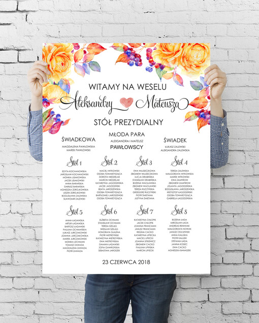  plan stołu plakat  powitanie gości na sali ślubnej i plan stołów