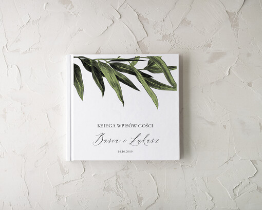  Rustykalne/retro minimalistyczny motyw eukaliptusa ksiega gości weselnych pamiątkowa książka ślubna w stylu rustykalnym  