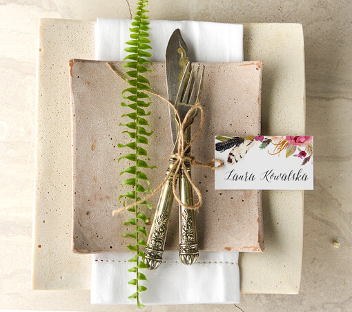  Boho/etno/pióra eleganckie winietki na stół weselny wizytówki ślubne