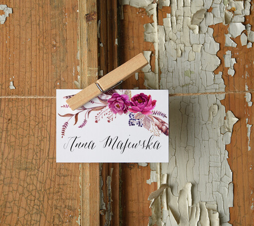  Boho/etno/pióra ozdobne winietki na ślub wizytówki dla gości weselnych