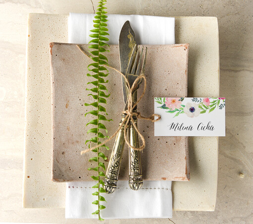  Boho/etno/pióra winietki ślubne wizytówki dla gości weselnych