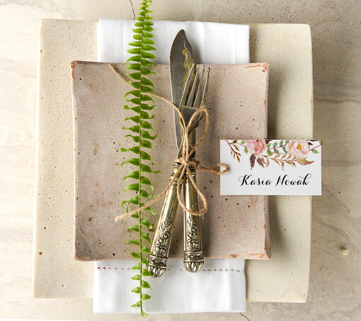  Boho/etno/pióra ślubne winietki wizytówki dla gości weselnych