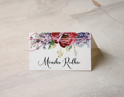  Boho/etno/pióra ślubne wizytówki winietki na stół weselny