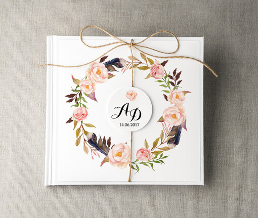  Boho/etno/pióra nietypowa księga gości ślub i wesele, boho wasze imiona i data