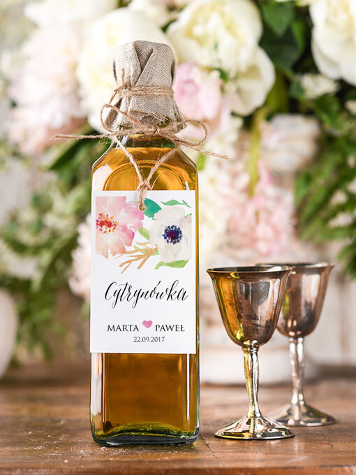  boho/etno/pióra etykieta na alkohol weselny, boho dowolna tresc