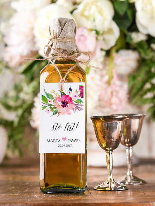  boho/etno/pióra etykieta na wódkę weselną, boho dowolna tresc