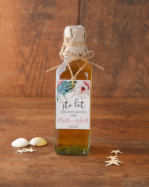  boho/etno/pióra etykieta na alkohol weselny, boho smieszne teksty