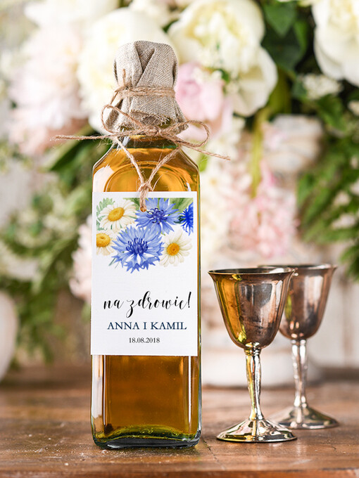  boho/etno/pióra etykieta na wódkę zawieszka na alkohol weselny, boho dowolna tresc