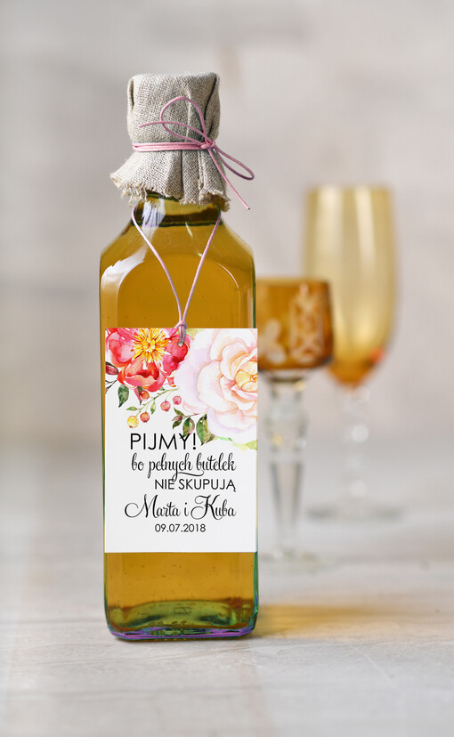  boho/etno/pióra zawieszka etykieta na alkohole weselne, boho wasza tresc