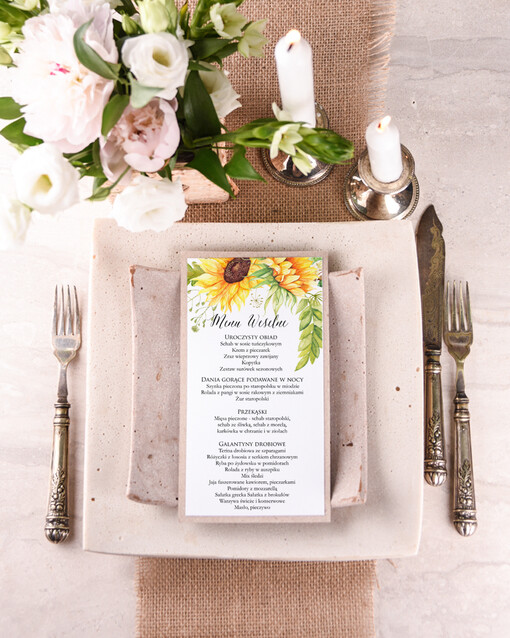  boho ślubne menu z planem podawania dań wesenych, boho wasze imiona i treść