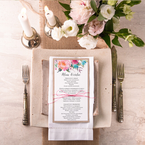  boho menu ślubne z planem posiłków, boho z dowoną treścią