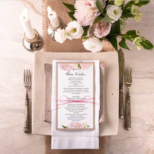  boho karta dań weselnych menu weselne plan podawania posiłków, boho wasze imiona i treść