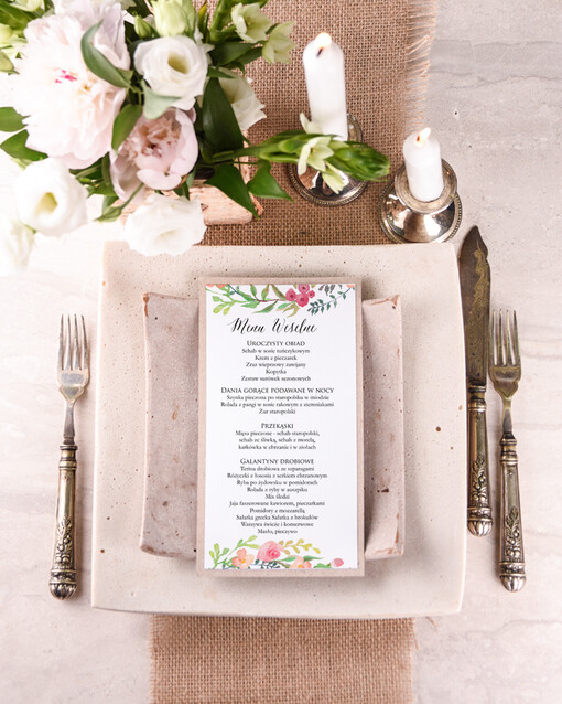  boho weselne menu karta potraw weselnych, boho na romantyczne wesele