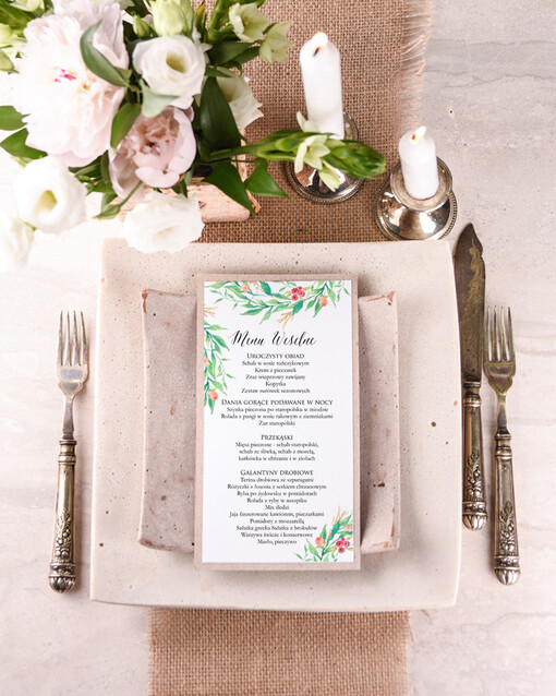  boho menu ślubne z planem posiłków, w stylu boho wasza treść