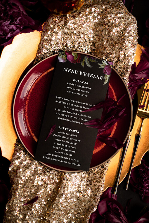  boho menu weselne na stół karta dań weselnych, boho kwiaty wasze imiona