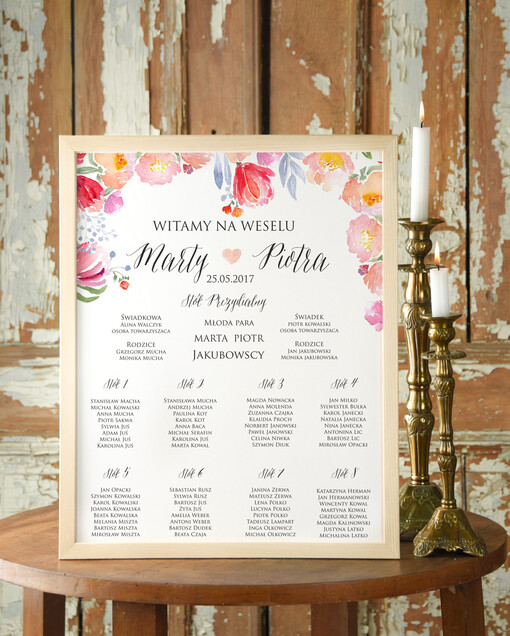  Plakaty Boho plan stołów na wesele tablica z rozmieszczeniem gości, boho styl romantyczne kwiaty