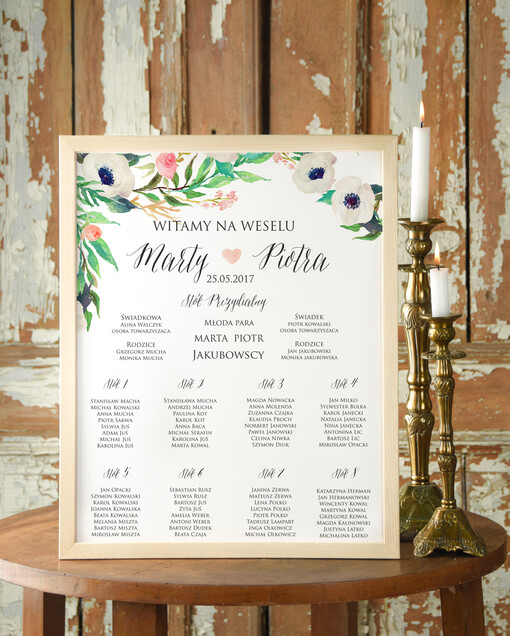  Plakaty Boho plansza weselna plan stołów weselnych, w stylu boho romantyczne kwiaty\\