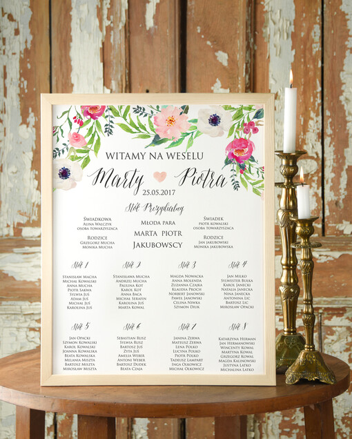  Plakaty Boho planer ślubny plan usadzenia gości na weselu, w stylu boho romantyczne kwiaty\\