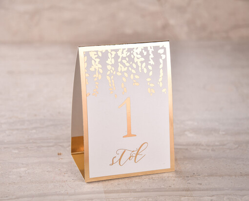  Glamour tabliczka z numerem stołu weselnego, zlocone klasyczna elegancja