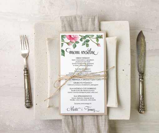  botaniczne podróżnicze  ślubne menu z planem podawania dań wesenych, botaniczne z dowolną treścia