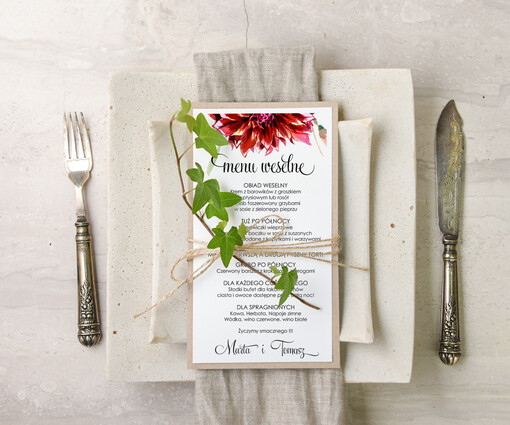  botaniczne podróżnicze  ślubne menu z planem podawania dań wesenych, botaniczne z dowolną treścia