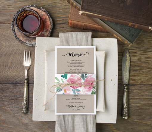  botaniczne podróżnicze  weselne menu karta potraw weselnych, vintage wasz tekst