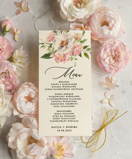  botaniczne podróżnicze  Menu weselne, delikatne i proste menu ślubne, plan podawania posiłków na weselu, karta dań weselnych, eleganckie menu na stoły weselne