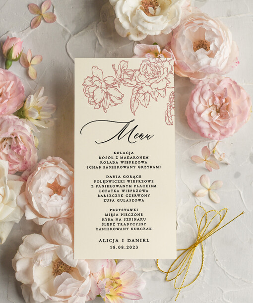 botaniczne podróżnicze  Menu weselne, delikatne i proste menu ślubne, plan podawania posiłków na weselu, karta dań weselnych, eleganckie menu na stoły weselne