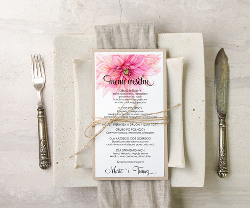  akwarele ślubne menu z planem podawania dań wesenych, z dowolną treścia inspirowane malarstwem