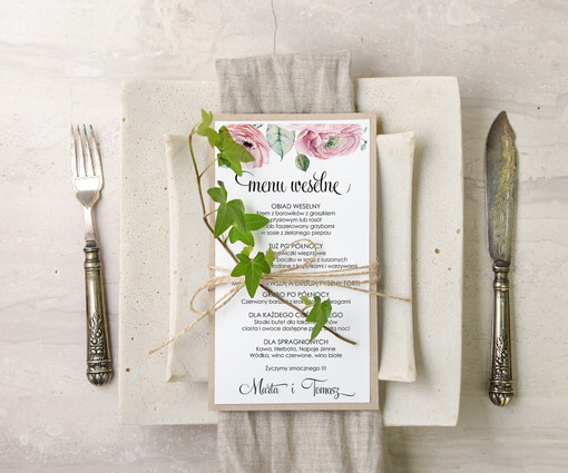  akwarele menu ślubne z planem posiłków, eleganckie z wasza treścia