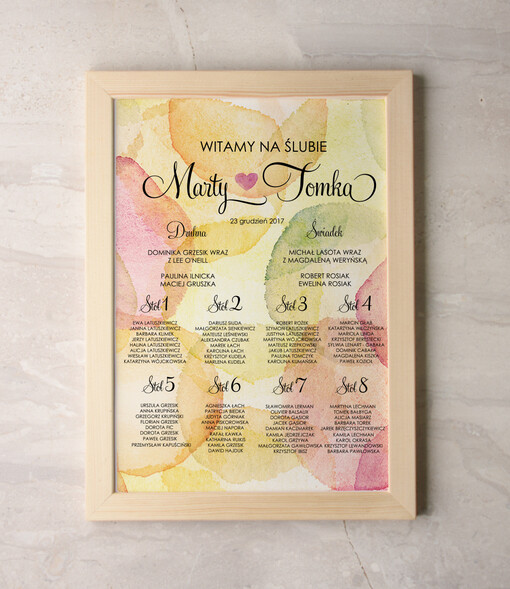  Plakaty Akwarele planer ślubny plan usadzenia gości na weselu, wiele rozmiarów do wyboru romantyczne akwarelki
