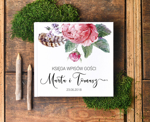  botaniczne nietypowa księga gości ślub i wesele, elegancka i klasyczna wasze imiona