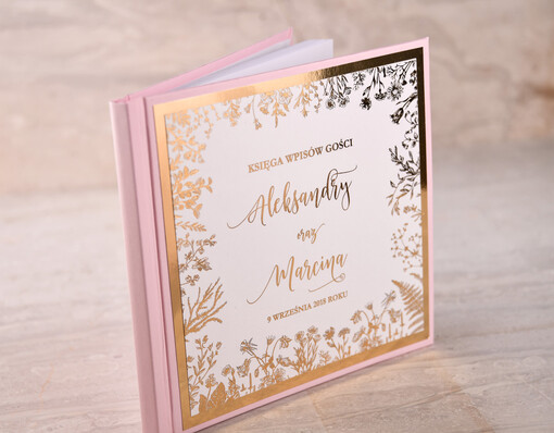  glamour książka na ślub na wpisy gości weselnych, elegancka zlota wasze imiona i data