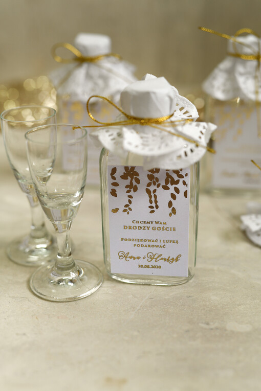  Butelki personalizowane podziękowania dla gości weselnych, kacówki na własny trunek