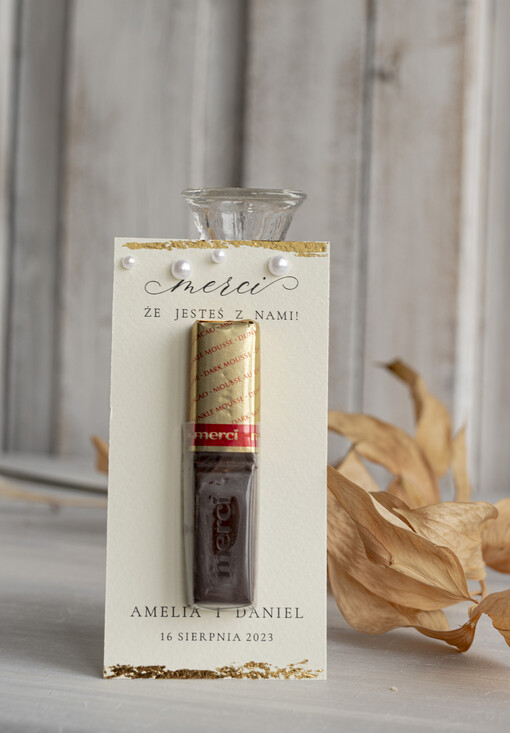  Czekoladki prezenty dla gości weselnych, czekoladki dla gości weselnych, merci podziękowania dla gości, eleganckie podziękowania dla ości z perełkami 