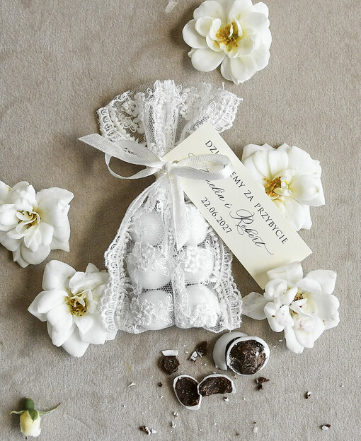 Słodkości / miodki - czekoladki Czekoladki Kule czekoladowe BIAŁE oryginalne prezenty dla gości weselnych