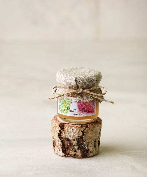  Miody i słoiczki Nutella podziękowania podarunki dla gości weselnych łakocie dla podnienienia miodek w małym słoiczku  