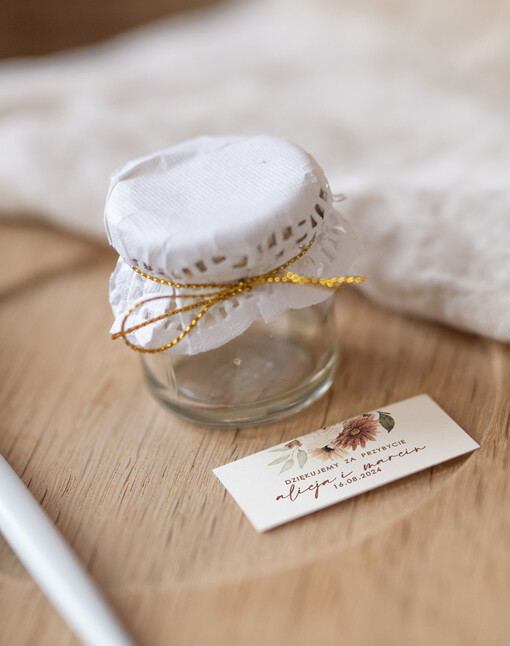  Miody i słoiczki Nutella podziękowanie dla gości weselnych, mini słoiczek z miodem, prezent dla gości weselnych słoiczek miodu, pomysł na podziękowania dla gości na weselu