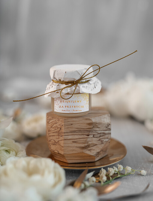  Miody i słoiczki Nutella prezenciki podziękowania dla gości weselnych słodkości od Państwa Młodych miodki w słoiczkach  