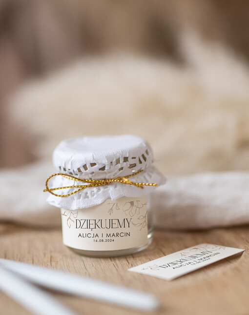  Miody i słoiczki Nutella personalizowane podziękowania dla gości weselnych, miodziki w słoiczku